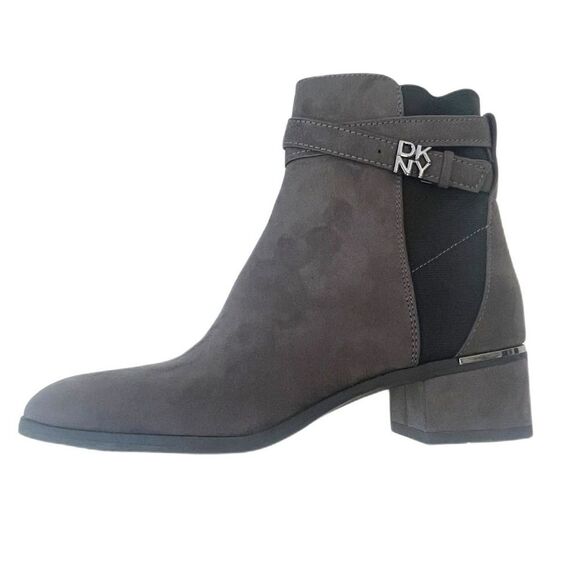 DKNY Grey Suede Ankle Boots Women Inside Zip Block Heel Sz 8 NEW Chic Everyday - Picture 1 of 6